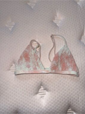 Tori Praver Swimwear Smocked Triangle Bikini Top - Mint & Coral